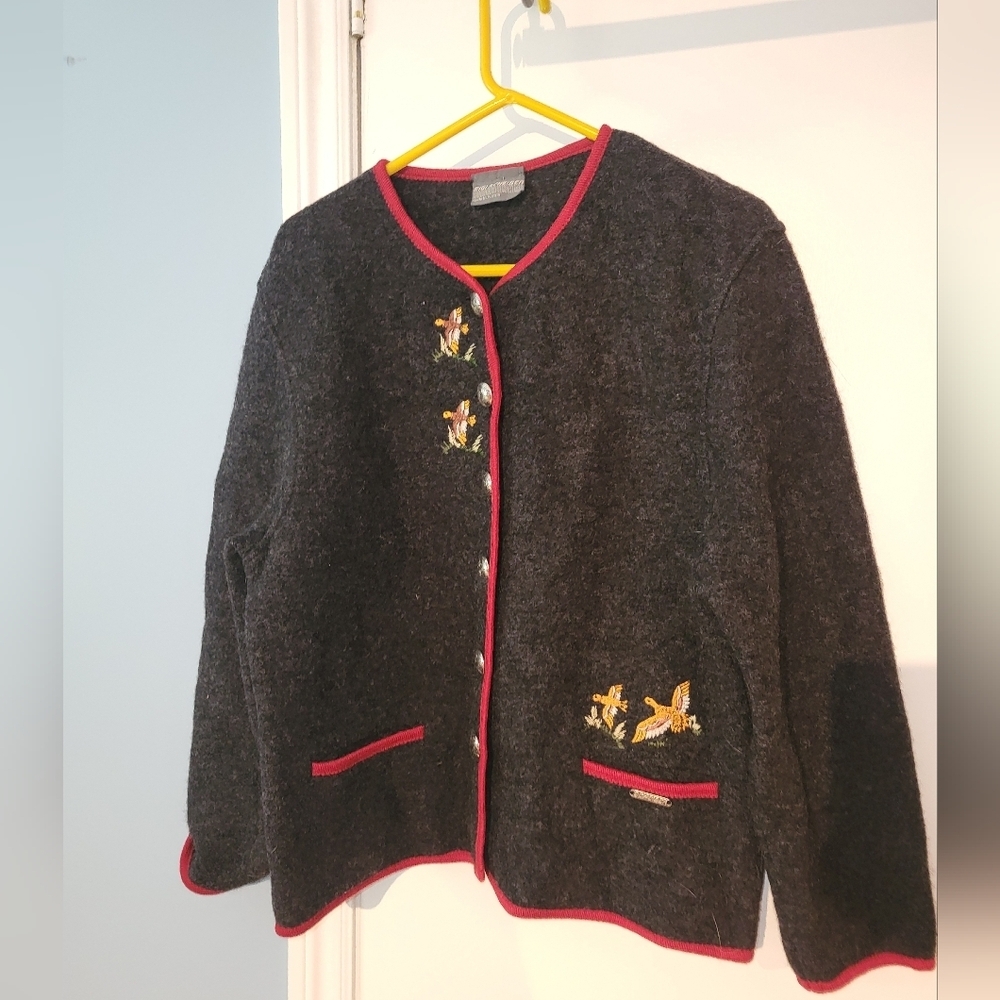 Vintage Sigi Scheider Pure New Wool Button Down Sweater With Ducks Size 42
